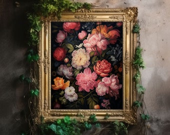 Dark Flowers, Dark Academia Decor, Dark Botanical Print, Vintage Gothic Poster, Goth Macabre Aesthetic Print, Dark Academia Wall Art