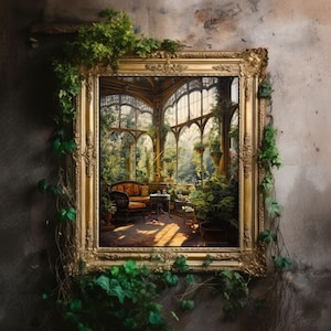 Victorian Conservatory | Baroque Botanical Renaissance Wall Decor, Cottagecore Aesthetic, Light Academia Print, Greenhouse Art Oil Painting