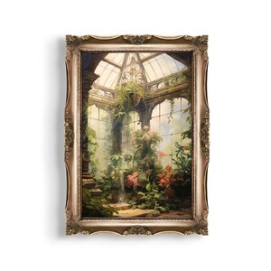 Victorian Conservatory | Baroque Botanical Renaissance Wall Decor, Cottagecore Aesthetic, Light Academia Print, Greenhouse Art Oil Painting