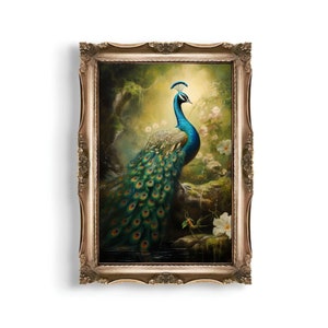 Peacock Art | Baroque Botanical Renaissance Wall Decor, Aesthetic Print, Light Academia, CottacgecoreOil Painting