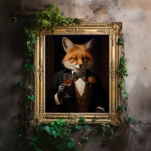 Victorian Fox, Vintage Gothic Poster, Macabre Aesthetic Print, Dark Academia Wall Art, Edgar Allan Poe, Floral Goth Décor
