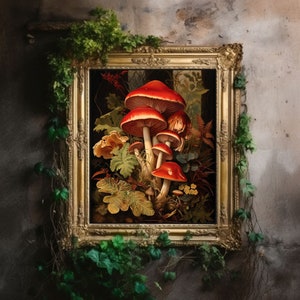 Pilz Druck| Dark Cottagecore, Dekor Zimmer, viktorianisches Ölgemälde, Academia Wandkunst, Hexe Ästhetik, Gothic druckbares Poster