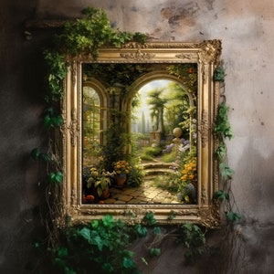Greenhouse Art Print | Baroque Botanical Renaissance Wall Decor, Cottagecore Aesthetic, Light Academia, Victorian Conservatory Oil Painting