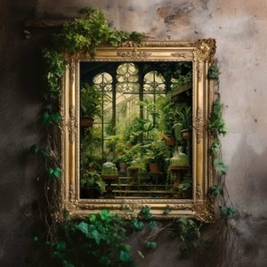 Greenhouse Art Print | Baroque Botanical Renaissance Wall Decor, Cottagecore Aesthetic, Light Academia, Victorian Conservatory Oil Painting