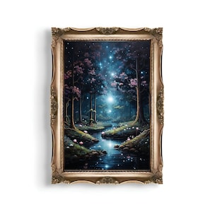Enchanted Forest | Spiritual Forest, Forest Print, Fantasy Painting, River in Forest, Magical Forest Wall Art, Fantasy Art, Fairycore