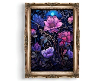 Dark Flowers, Dark Academia Decor, Dark Botanical Print, Vintage Gothic Poster, Goth Macabre Aesthetic Print, Dark Academia Wall Art