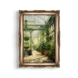 Greenhouse Art Print | Baroque Botanical Renaissance Wall Decor, Cottagecore Aesthetic, Light Academia, Victorian Conservatory Oil Painting