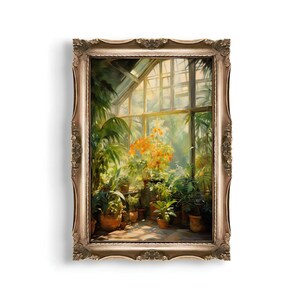 Greenhouse Art Print | Baroque Botanical Renaissance Wall Decor, Cottagecore Aesthetic, Light Academia, Victorian Conservatory Oil Painting