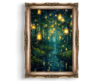 Spiritual Forest | Dark Academia Print, Moody Décor Room Oil Painting, Dark Forest Wall Art, Witch Aesthetic, Gothic Printable Poster