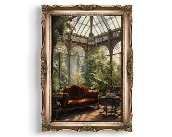 Victorian Conservatory | Baroque Botanical Renaissance Wall Decor, Cottagecore Aesthetic, Light Academia Print, Greenhouse Art Oil Painting