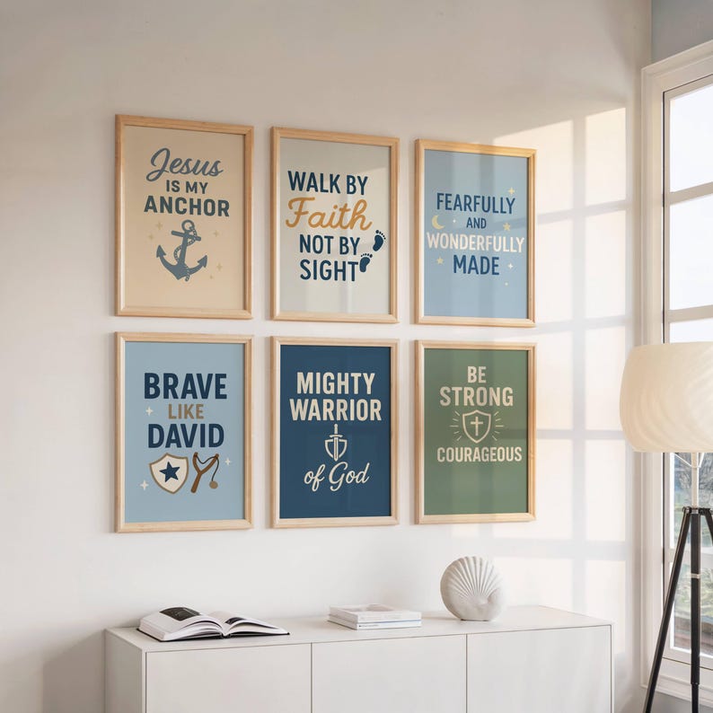 Kids Bible Verse Wall Art Set of 6, Boys Room Decor Christian Prints ...