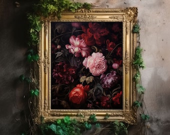 Dark Flowers, Dark Academia Decor, Dark Botanical Print, Vintage Gothic Poster, Goth Macabre Aesthetic Print, Dark Academia Wall Art