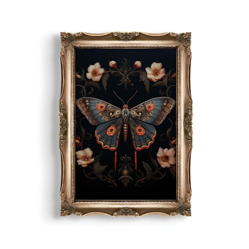 Moth Goth Wall Art, Gothic Academia Prints, Vampire Aesthetic, Dark Cottagecore Printable, Vintage Macabre Wall Decor, Witchy Art image 2