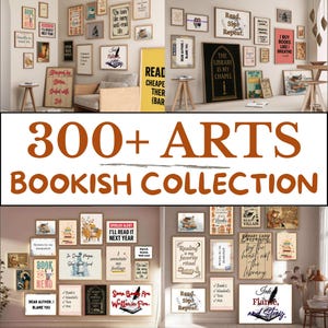 Book Lover Wall Art Bundle, 300+ Printable Bookish Posters, Reading Aesthetic Decor Set, Digital Download for Readers & Libraries