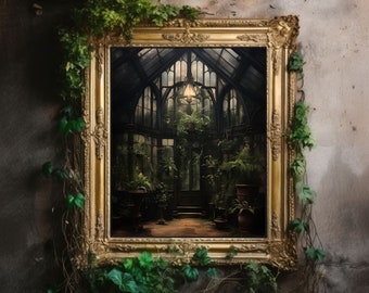 Greenhouse Art Print | Baroque Botanical Renaissance Wall Decor, Cottagecore Aesthetic, Light Academia, Victorian Conservatory Oil Painting