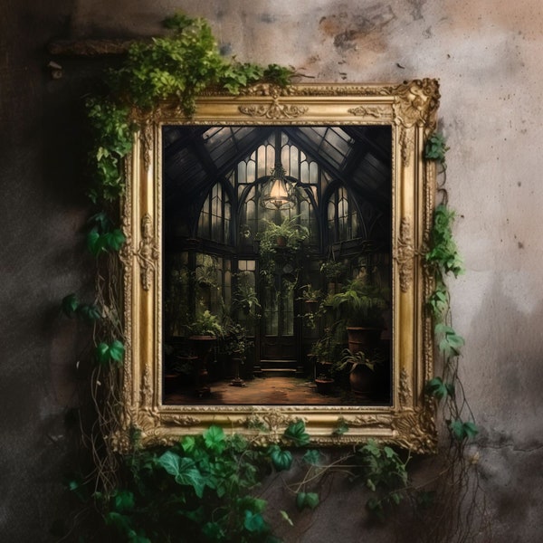 Greenhouse Art Print | Baroque Botanical Renaissance Wall Decor, Cottagecore Aesthetic, Light Academia, Victorian Conservatory Oil Painting