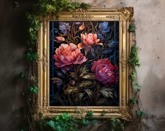 Dark Flowers, Dark Academia Decor, Dark Botanical Print, Vintage Gothic Poster, Goth Macabre Aesthetic Print, Dark Academia Wall Art
