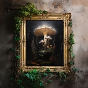 Pilz Druck| Dark Cottagecore, Dekor Zimmer, viktorianisches Ölgemälde, Academia Wandkunst, Hexe Ästhetik, Gothic druckbares Poster