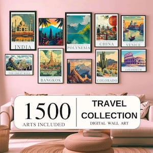 Plus de 1500 affiches de voyage, affiches de voyage dans le monde, art numérique, décoration de chambre esthétique, villes, affiches de paysages, impressions de voyage vintage