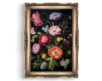 Dark Flowers, Dark Academia Decor, Dark Botanical Print, Vintage Gothic Poster, Goth Macabre Aesthetic Print, Dark Academia Wall Art