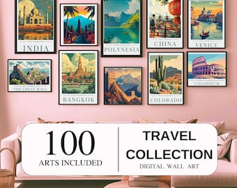 Over 100 Travel Posters, World Travel Prints, Digital Art, Aesthetic Room Decor Cities, Posters Landscape Prints, Vintage Travel Prints