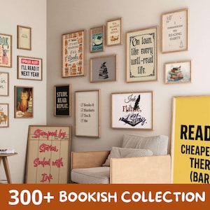 Book Lover Wall Art Bundle, 300+ Printable Bookish Posters, Reading Aesthetic Decor Set, Digital Download for Readers & Libraries