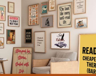 Book Lover Wall Art Bundle, 300+ Printable Bookish Posters, Reading Aesthetic Decor Set, Digital Download for Readers & Libraries