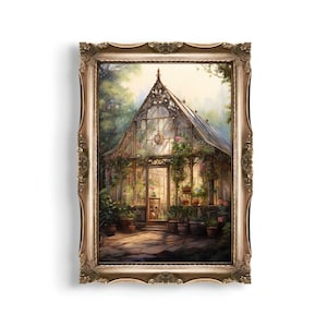 Kas kunstafdruk | Barokke botanische renaissance wanddecoratie, Cottagecore-esthetiek, Light Academia, Victoriaans serre-olieverfschilderij