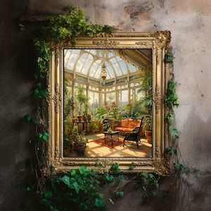 Victorian Conservatory | Baroque Botanical Renaissance Wall Decor, Cottagecore Aesthetic, Light Academia Print, Greenhouse Art Oil Painting