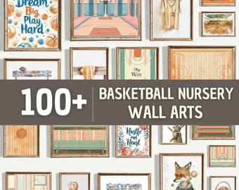 Basketball Nursery Wall Art Bundle 100+ Arts, Preppy Baby Boy Sports Room Decor, Vintage Basketball Prints, Printable Set, Teddy Bear Art