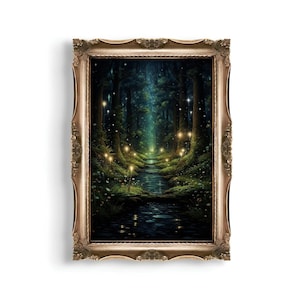 Enchanted Forest | Spiritual Forest, Forest Print, Fantasy Painting, River in Forest, Magical Forest Wall Art, Fantasy Art, Fairycore