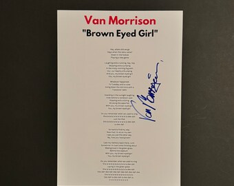 Van Morrison Brown Eyed Girl A4 Autographed Lyric Sheet