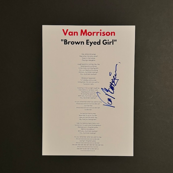 Van Morrison Brown Eyed Girl A4 Autographed Lyric Sheet