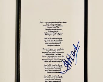 Jeff Beck A4 Lyrics Sheet Autographed Inc COA With Frame