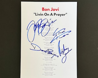 Bon Jovi Livin On A Prayer A4 Autographed Lyric Sheet