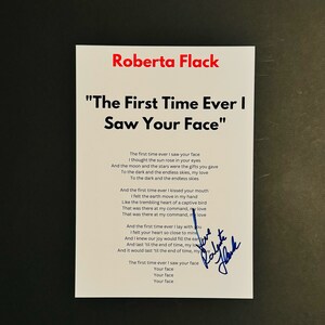 Roberta Flack A primeira vez que vi seu rosto Folha de letra A4 autografada