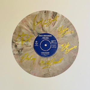 Disco de vinilo con salpicaduras de color de edición limitada autografiado por Lynyrd Skynyrd Free Bird