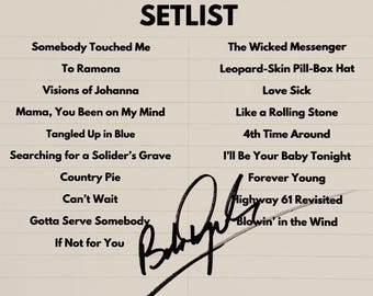 Bob Dylan A4 Concert Setlist Autographed Inc COA