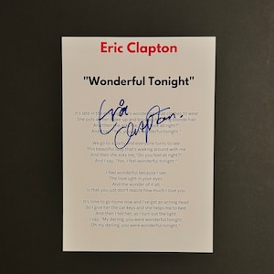 Eric Clapton Wonderful Tonight A4 Arkusz z autografem i tekstem