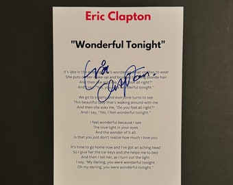Eric Clapton Wonderful Tonight A4 Autographed Lyric Sheet