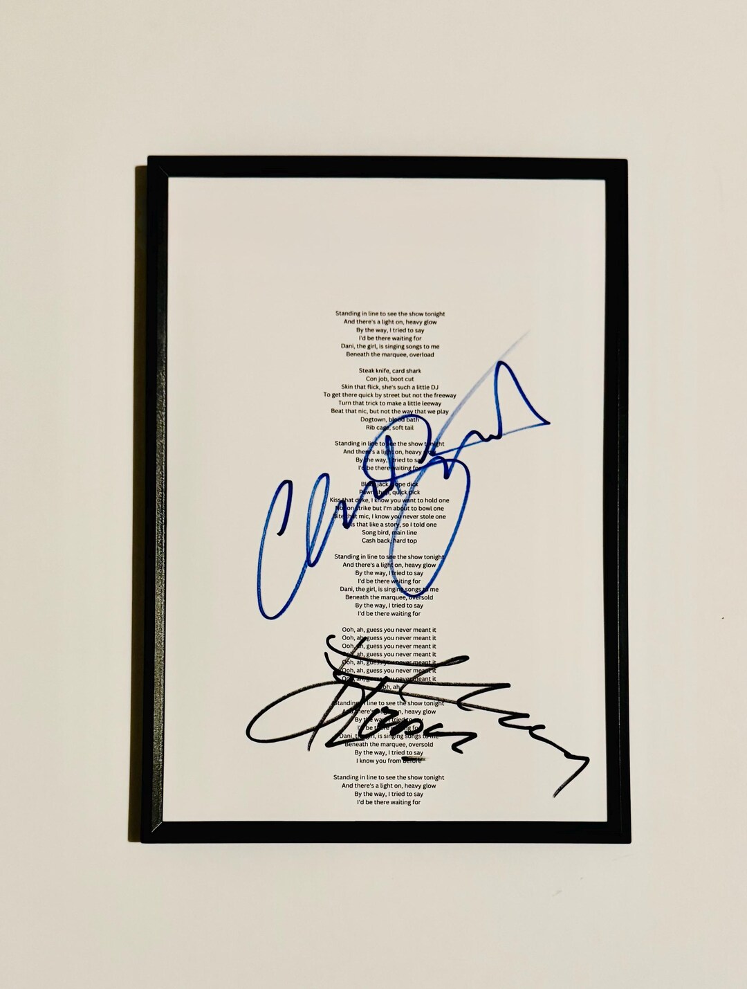 Anthony Kiedis Chad Smith A4 Lyrics Sheet Autographed Inc COA With ...