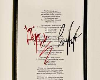 Stevie Nicks Lindsey Buckingham A4 Lyrics Sheet Autographed Inc COA With Frame
