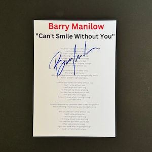 Barry Manilow Can't Smile Without You Hoja de letra autografiada en formato A4