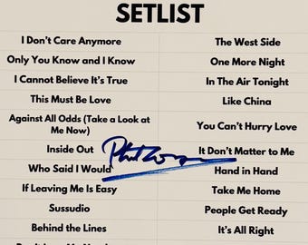 Phil Collins A4 Concert Setlist Autographed Inc COA
