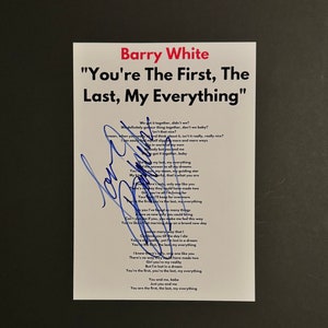 Barry White Lyric Sheet, A4, Das Erste Das Letzte