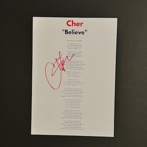 Paroles de chanson A4 dédicacées Cher Believe