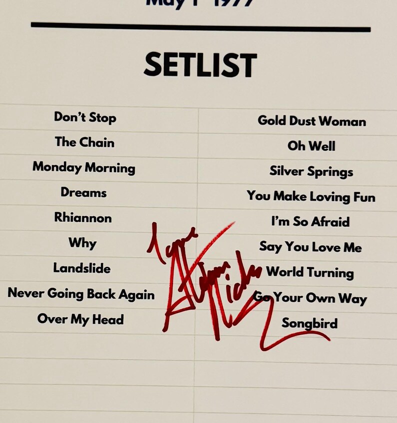 Stevie Nicks A4 Concert Setlist Autographed Inc COA - Etsy