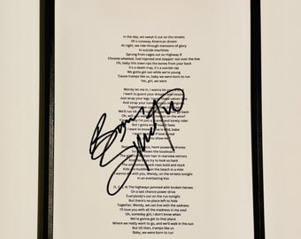 Bruce Springsteen A4 Lyrics Sheet Autographed Inc COA With Frame