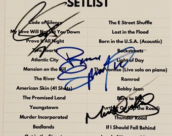 Bruce Springsteen, Steven Van Zandt e Max Weinberg Setlist do concerto A4 Autographed Inc COA