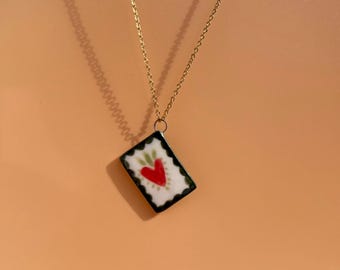 Hand-Painted Ceramic Heart Pendant Necklace - Artisan Jewelry